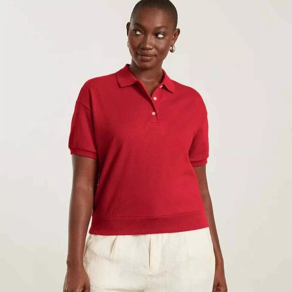 Everlane Tops - NWT Everlane Women's Organic Cotton Polo Shirt Red Fitted Short Sleeve Top SZ S